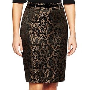 Worthington Black and Gold Jacquard Pencil Skirt